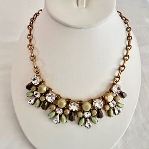 J. Crew Gold Tone Link Chain Multicolor Mint Olive Stone Statement Necklace